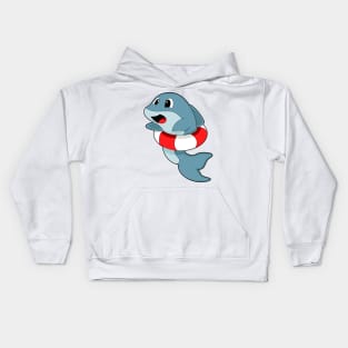 Dolphin at Swimming with Swim ring Kids Hoodie